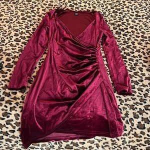 Wrap Front Ruched Detail Velvet Dress